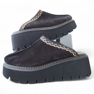 Carlos Pere Chunky Sole Platform Italian Suede Leather Clogs Black Women's 9.5